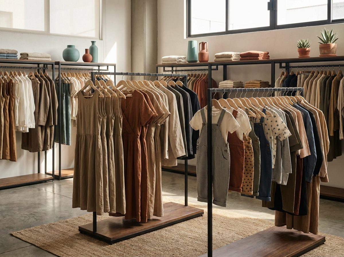 Ropa terminada organizada para venta comercial
