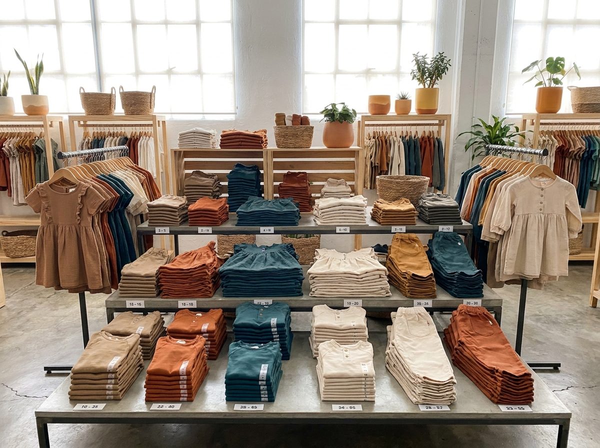 Exhibición de ropa infantil